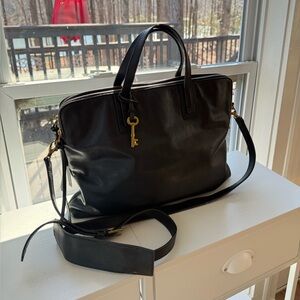 Fossil Emma Leather Laptop Briefcase/Satchel- Black/Gold